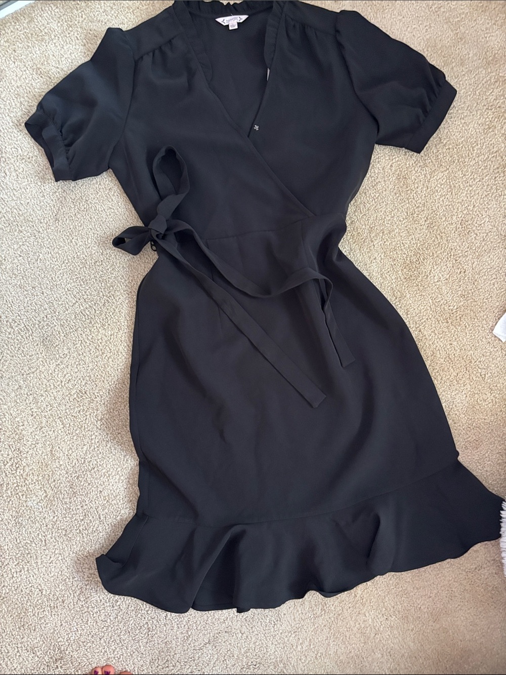Nanette Lepore Black Wrap Dress with Ruffle Hem